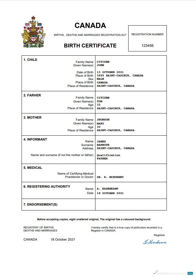 Download Canada birth certificate Word and PDF template Photoshop template